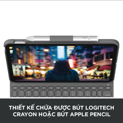 Bao da kèm phím Logitech Slim Folio dành cho iPad 10.9 inch Gen 10 - Bluetooth, Pin 3 năm, chống thấm nước - Hàng chính hãng