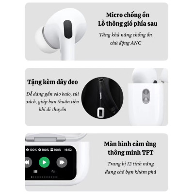 Tai nghe không dây TWS chống ồn chủ động ANC màn hình cảm ưng TFT hiệu WIWU T22 - Trang bị bluetooth v5.4, cảm biến chạm - Hàng nhập khẩu