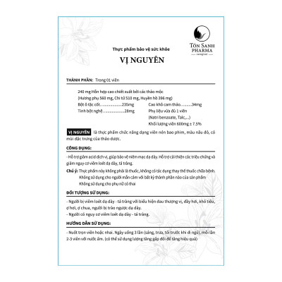 Viên Uống Giảm Đau Dạ Dày Vị Nguyên Tồn Sanh Pharma (90 viên)