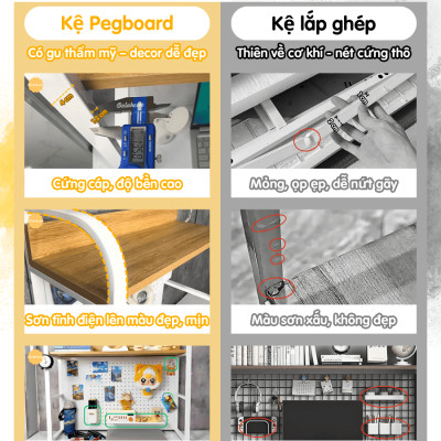 Kệ Pegboard đa năng Dola Home kệ sách để bàn decor học tập làm việc cho mẹ và bé hiện đại