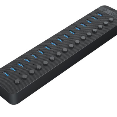 Bộ Chia USB HUB 16 Cổng USB 3.0 Với Các Công Tắc Riêng Lẻ ORICO CT2U3-16AB-EU-BK-BP (Có Adaptor)  màu đen -  Hàng Chính Hãng