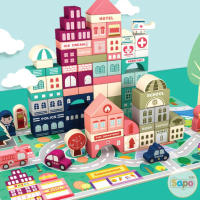 Bộ Xếp Hình Khối Mô Hình Thành Phố Bằng Gỗ Giúp Bé Tăng Khả Năng Sáng Tạo