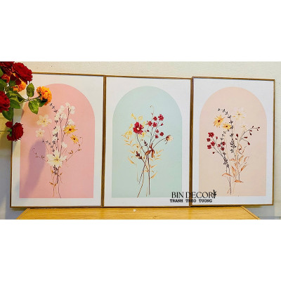 (ẢNH THẬT) Tranh treo tường hoa cỏ mùa xuân hiện đại trang trí decor kèm đinh