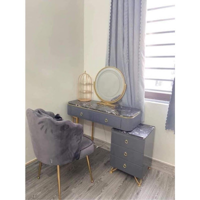 Bộ bàn ghế trang điểm: Bàn phấn 2 ngăn mặt đá chân tủ 3 ngăn  + Ghế  + Gương