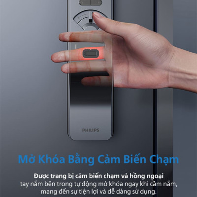 Bộ khóa cửa thông minh Gateway điều khiển từ xa, vân tay, thẻ từ, mật khẩu và chìa cơ, tích hợp kèm chuông cửa Philips DDL801-5HBS - Hàng chính hãng