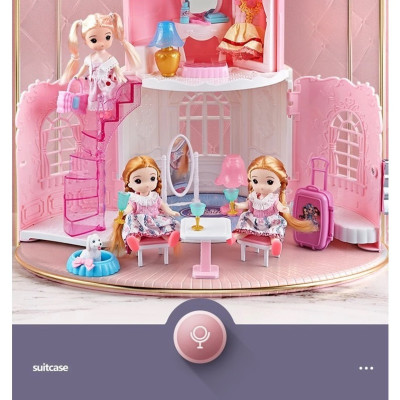 Ngôi Nhà Búp Bê Thiết Kế Dạng Túi Xách Kèm 2 Búp Bê, Đồ Chơi Búp Bê Dễ Thương Cho Bé