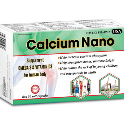 Combo 2 Hộp Calcium Nano bổ sung canxi, vitamin D3, omega 3 tăng chiều cao - Hộp 30 viên (màu ngẫu nhiên)