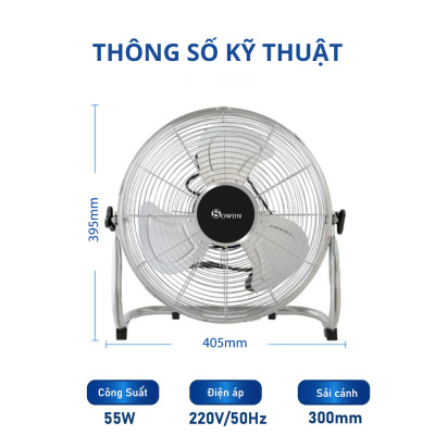 Quạt Sàn Công Nghiệp SOWUN SW820 Sải Cánh Nhôm 30cm, Công Suất 55W Diện Tích Làm Mát Rộng