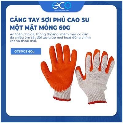 Găng tay sợi phủ cao su một mặt mỏng 60g màu đỏ  chống trơn trượt, bám tốt, bền bỉ, giá rẻ