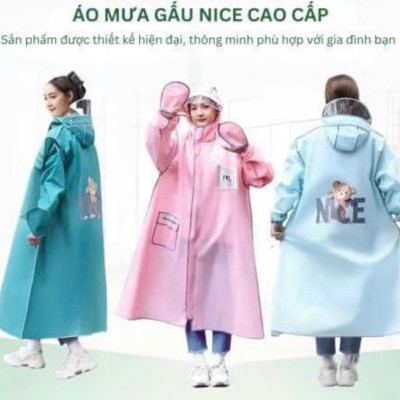  Áo Mưa Thời Trang Gấu Nice - Áo Mưa 1 Người Đi Xe Máy Đi Xe Đạp