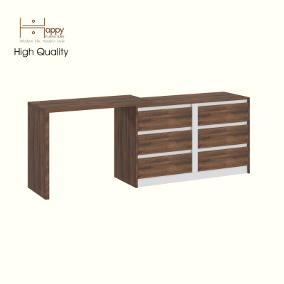 HAPPY FURNITURE , Tủ lưu trữ 6 ngăn kéo kết hợp bàn , BAN_173 , 204cm x 45cm x 72cm DxRxC