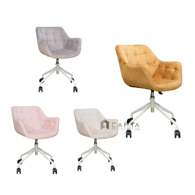 Ghế tiếp khách màu trắng kem  CE1022-F Nội thất Capta Ghế nệm vải nhung có chân xoay điều chỉnh độ cao hiện đại