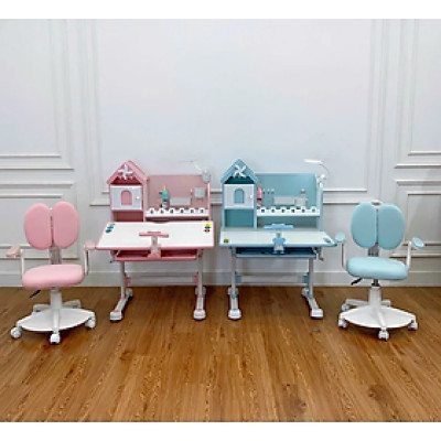 Bộ bàn ghế học sinh tiểu học có giá sách chống gù, chống cận, tay quay, chỉnh góc đến 60 độ CTF10 Tundo