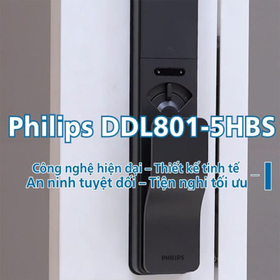 Bộ khóa cửa thông minh Gateway điều khiển từ xa, vân tay, thẻ từ, mật khẩu và chìa cơ, tích hợp kèm chuông cửa Philips DDL801-5HBS - Hàng nhập khẩu