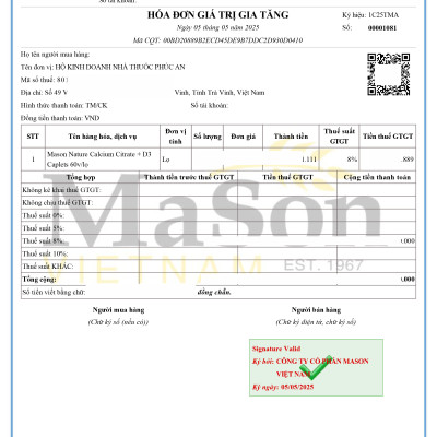 Viên uống bổ sung Canxi hữu cơ + Vitamin D3 cho bà bầu Mason Natural Calcium Citrate + D3 Mỹ 60 viên