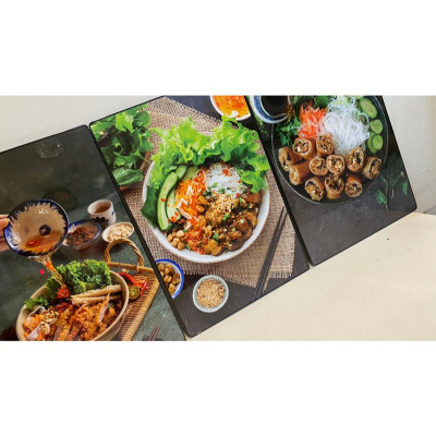 Tranh treo tường tráng gương bún thịt nướng,bún nem nướng, bún chà giò trang trí quán ăn,nhà hàng(kèm đinh treo)