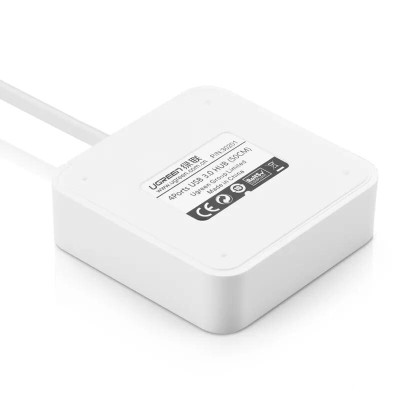 Ugreen UG30202CR118TK 1M màu Trắng Bộ chia HUB USB 3.0 sang 4 USB 3.0 có khay đỡ hỗ trợ nguồn 5V cao cấp - HÀNG CHÍNH HÃNG