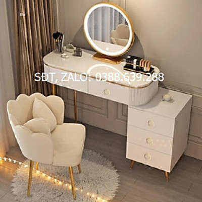Bộ bàn ghế trang điểm: Bàn phấn 2 ngăn mặt đá chân tủ 3 ngăn  + Ghế  + Gương