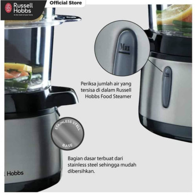 Nồi Hấp Điện 3 Tầng Russell Hobbs 19270-56, 9 lít, 2 cửa cấp nước, công suất 800w, công tắc tự động, an toàn - Hàng chính hãng nhập khẩu từ Đức & EU