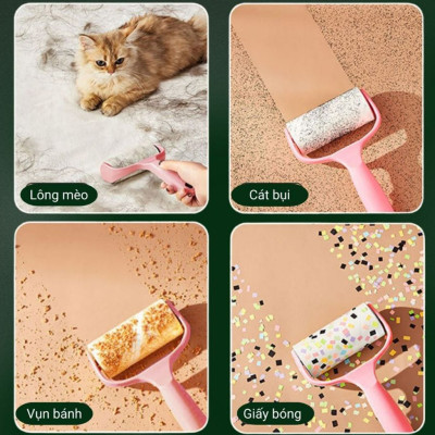 Cây Lăn Bụi Làm Sạch Quần Áo Ga Giường Sofa - Lông Động Vật Sợi Vải Đồ Da Siêu Dính Dễ Dàng Thay Lõi Lăn Bụi Kèm 2 Lõi Cây Lăn Size 10cm