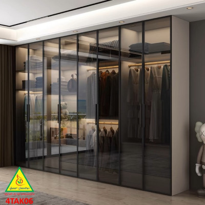 Tủ quần áo gỗ MDF cánh kính cường lực khung nhôm 4TAK06 - Nội thất lắp ráp Viendong Adv