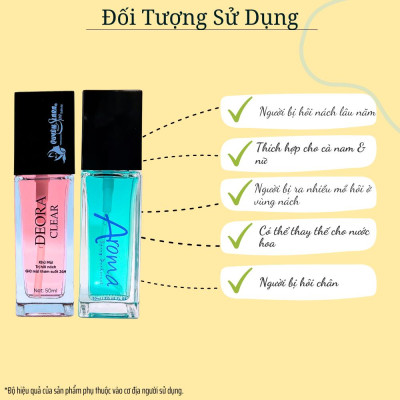 COMBO Xịt Khử Mùi DEORA CLEAR & AROMA 50ml, Khử Mùi Hôi Nách, Ngăn Tiết Mồ Hôi, Không Gây Ố Vàng Áo