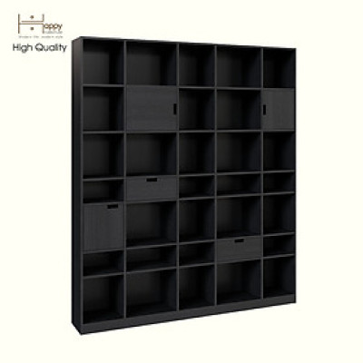 HAPPY FURNITURE , ALVA - Kệ sách 3 cửa mở 2 ngăn kéo, KSA_072 , 180cm x 28cm x 210cm DxRxC