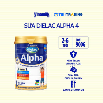 Sữa bột Vinamilk Dielac Alpha 4 - Hộp thiếc 900g (dành cho trẻ 2-6 tuổi)