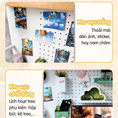 Kệ Pegboard đa năng Dola Home kệ sách để bàn decor học tập làm việc cho mẹ và bé hiện đại