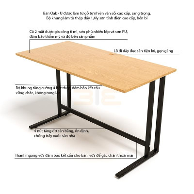 Bàn OakU Vân Gỗ Sồi Chân Đen IBIE TOOAUO12B