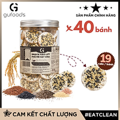 Snack gạo lứt phủ mè hạt chia GUfoods - Topping béo bùi giòn rụm, Tiện lợi, Giàu chất xơ, Eat clean, Thuần chay