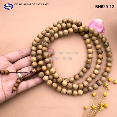 Chuỗi/Tràng 108 hạt 12ly gỗ Bách Xanh cổ thụ - chuyên dùng để lần tràng hạt (BH629-12) Tĩnh tâm, An Yên