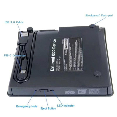 Ổ đĩa quang CD/DVD-RW cắm ngoài USB 3.0, Type-C cho Macbook, Laptop