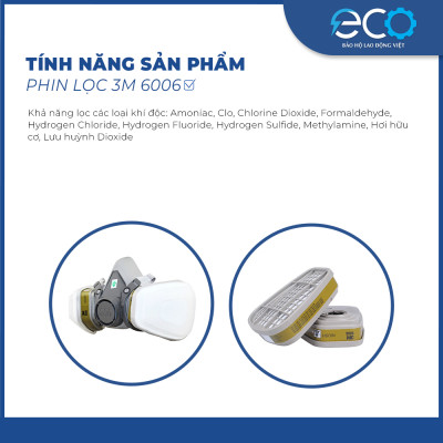 Phin lọc than hoạt tính 3M 6006 lọc hơi hữu cơ, Amoniac, Methilamin, Formaldehit và HF dùng cho mặt nạ phòng độc 3M