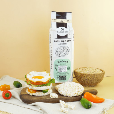 Bánh gạo lứt Hữu cơ GUfoods - Thành phần gạo lứt organic, Không đường, Không chiên dầu, Lành mạnh, Phù hợp Eat clean, Ăn vặt healthy, Thực dưỡng, Tập gym, Thuần chay