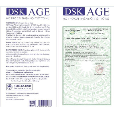 Viên uống nội tiết tố nữ DSK AGE giúp cân bằng nội tiết tố, giúp giảm nám, sạm da, nhăn da giúp da săn chắc - Hộp 3 Lọ x 15 Viên