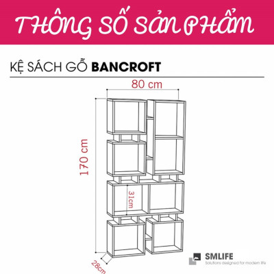 Giá sách bằng gỗ kiểu dáng nhỏ gọn SMLIFE Bancroft