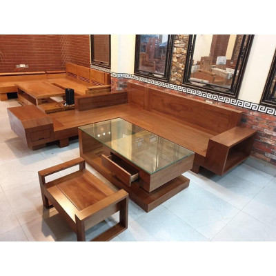 Bộ bàn ghế góc ngăn kéo gỗ sồi