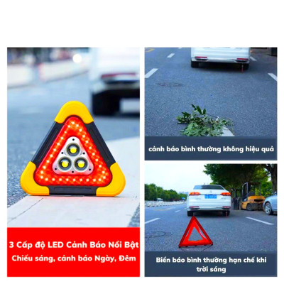 Đèn Cảnh Báo Tam Giác SOS LED COB Pin 6400mAh Sạc Năng Lượng Mặt Trời Cho Xe Đường Dài Tàu Thuyền Biển Báo Công Trình