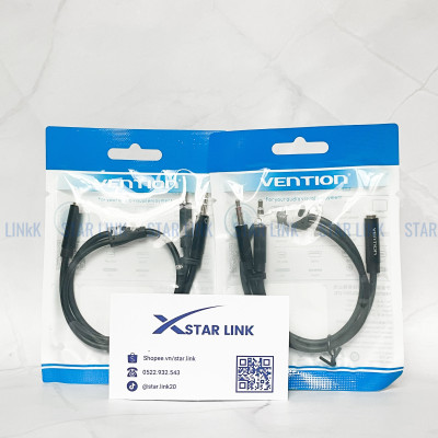 Cáp gộp tai nghe 2 vào 1 Jack 3.5mm - Cáp audio 2 dương 1 âm cho máy tính, laptop hỗ trợ loa và mic chính hãng Vention BBTBY - Hàng chính hãng