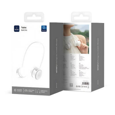 Quạt đeo cổ turbo siêu mát không cánh Pin 1600 mAh hiệu WIWU Twins Wi-FS014 -hạn chế tiếng ồn, siêu nhẹ, đeo êm, công thái học, tích điện sạc, mini cầm tay - hàng nhập khẩu
