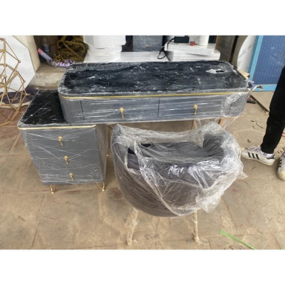 Bộ bàn ghế trang điểm: Bàn phấn 2 ngăn mặt đá chân tủ 3 ngăn  + Ghế  + Gương