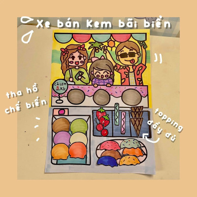 Bộ Tranh Tương Tác Cô Tiên Xanh - Xe Bán Kem Di Động Bãi Biển