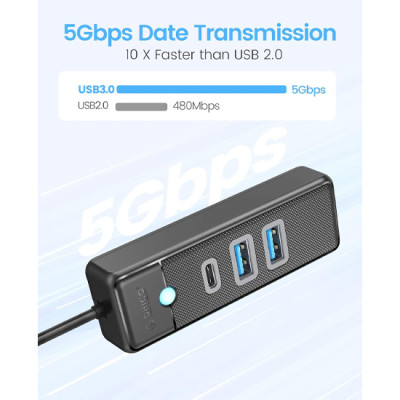 Bộ Chia Orico USB-A sang 2 cổng USB 3.0 5Gbps + 1 cổng TypeC 5Gbps PWC2U-U3-015 - Hàng Chính Hãng