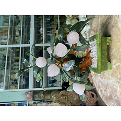 Cây Đào 6 Quả Phong Thuỷ Tài Lộc Đá Thạch Anh Hồng - cao 30cm