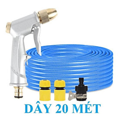 ️ Bộ dây vòi xịt nước rửa xe, tưới cây , tăng áp 3 lần, loại 20m 206701 đầu đồng,cút,nối đen+ đai