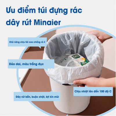 Túi Đựng Rác, Túi Rác Tự Phân Huỷ, 1 Cuộn 100 Túi, Túi Đựng Rác Có Dây Rút Tiện Lợi