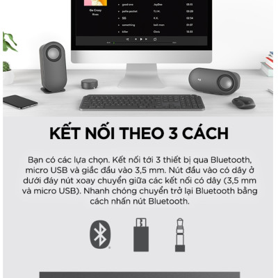 Loa máy tính không dây Bluetooth Z407 với loa siêu trầm và điều khiển không dây - Hàng chính hãng
