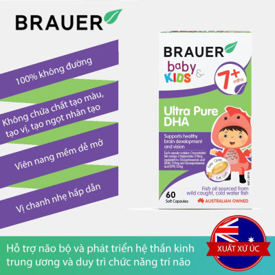 DHA cho trẻ từ 7 tháng Brauer Baby & Kids Ultra Pure DHA Úc Giúp phát triển não bộ, tăng khả năng tập trung, cải thiện thị lực - QuaTangMe Extaste