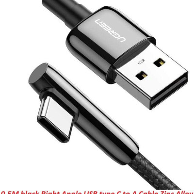 Ugreen UG70282US313TK 0.5M màu đen cáp USB type C bẻ góc phải 90 độ ra usb A chống nhiễu - HÀNG CHÍNH HÃNG